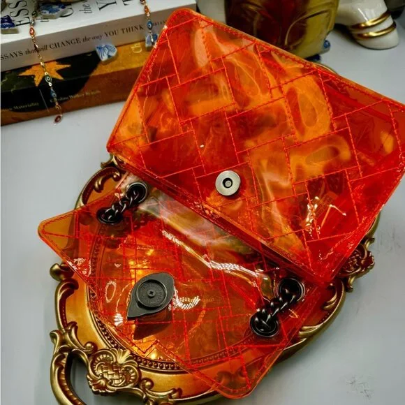 🆕 KURT GEIGER LONDON 🧿 NWOT Mini Kensington Crossbody Bag, Transparent Orange - Picture 10 of 15